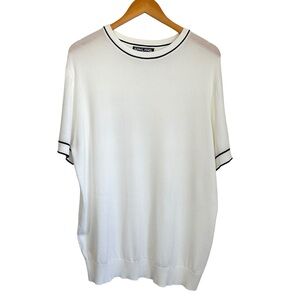 PJ Paul Jones Mens Striped Short Sleeve Knit Shirt XL White Stretch Lightweight